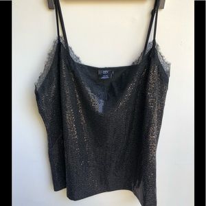 City Chic CCX Sparkle Spaghetti Strap Black Top XL/22 Lace Trim.
